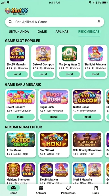 Tampilan katalog aplikasi slot88
